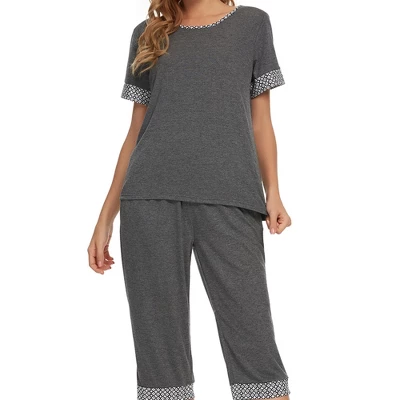 Cheibear Womens Round Neck Pajama Set With Capri Pants Casual Lounge Sleepwear - Image 4