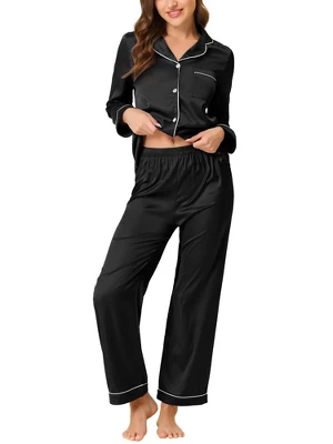 Cheibear Womens Pajama Lounge Sleepwear Button Down Tops And Pants Satin Pjs Set - Image 8