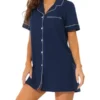 Cheibear Womens Pajama Shirt Dress Button Down Sleep Nightshirt Lounge Sleepwear Nightgowns