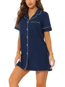 Cheibear Womens Pajama Shirt Dress Button Down Sleep Nightshirt Lounge Sleepwear Nightgowns