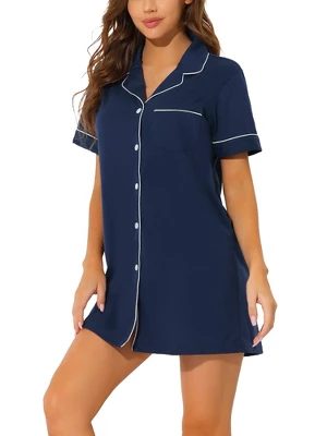 Cheibear Womens Pajama Shirt Dress Button Down Sleep Nightshirt Lounge Sleepwear Nightgowns