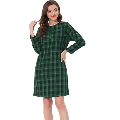 Cheibear Womens Nightgown Sleepshirt With Pockets Lounge Sleepwear Plaid Pajama Dress - Image 6