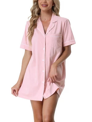 Cheibear Womens Pajama Shirt Dress Button Down Sleep Nightshirt Lounge Sleepwear Nightgowns - Image 8