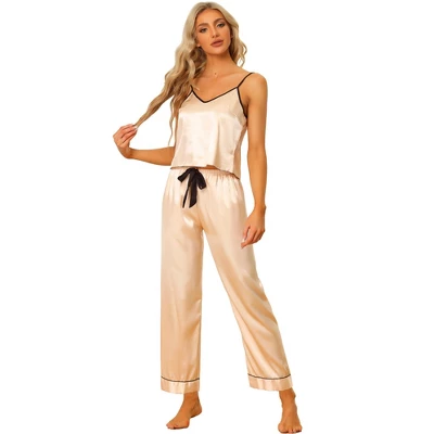 Cheibear Women's Pajama Party Satin Silky Summer Camisole Cami Pants Sets - Image 9