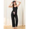 Cheibear Women's Pajama Party Satin Silky Summer Camisole Cami Pants Sets