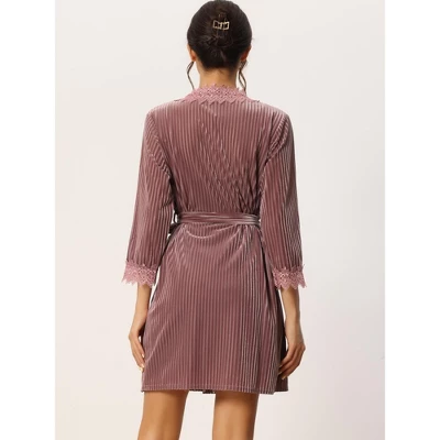 Cheibear Womens Velvet Nightgowns With Robe Lace Trim Loungewear Pajama Sets - Image 3