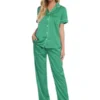 Cheibear Womens Sleepwear Buton Down With Pants Nightwear Lounge 2pcs Pajama Set
