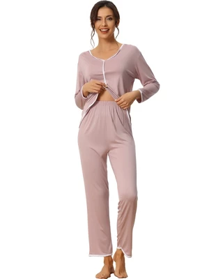 Cheibear Womens Sleepwear Pajamas Long Sleeve Pullover Tops With Pants Lounge Sets - Image 7