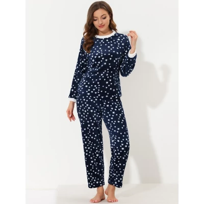 Cheibear Womens Flannel Pajama Sets Winter Cute Printed Long Sleeve Nightwear Lounge Sleepwear