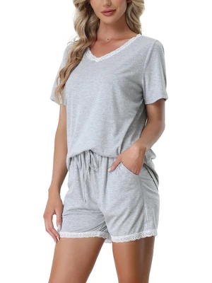 Cheibear Women's Sleepwear Lounge Soft Nightwear With Pockets Shorts Sleeve Pajama Set - Image 5