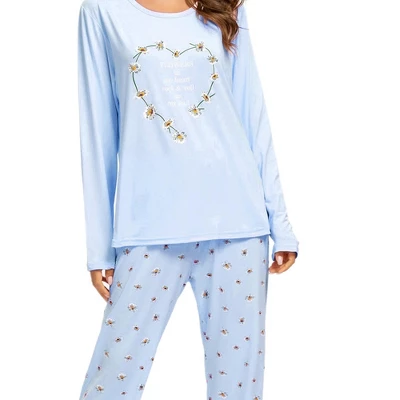 Cheibear Womens Sleepwear Lounge Heart Print With Pants Long Sleeve Pajama Set - Image 4