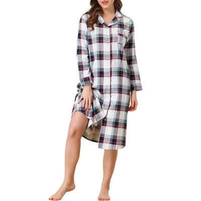 Cheibear Womens Button Down Plaid Heart Printed Shirtdress Sleepshirt Loungewear Pajama Shirt Dress - Image 5