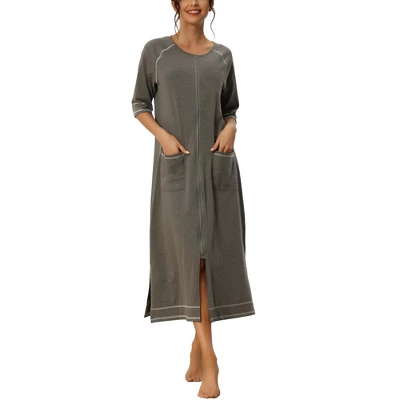 Cheibear Womens Zipper Front Housecoat With Pockets Long Robes - Image 6