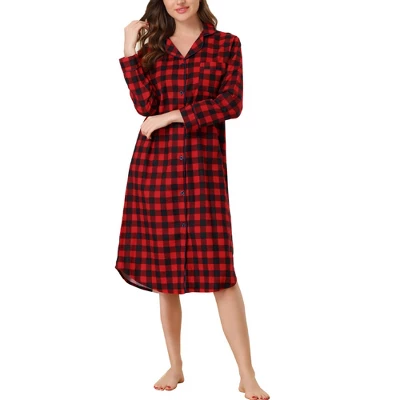 Cheibear Womens Button Down Plaid Heart Printed Shirtdress Sleepshirt Loungewear Pajama Shirt Dress - Image 8