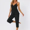 Cheibear Womens Sleepwear Modal V-Neck Camisole With Capri Pants Pajama Set