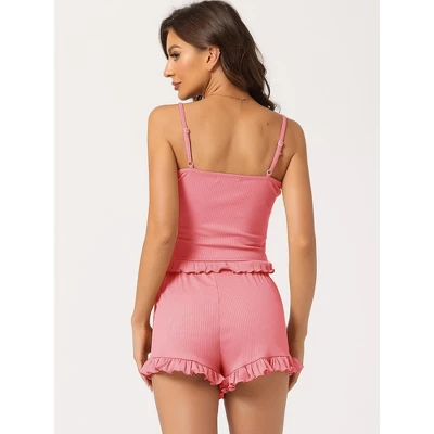 Cheibear Women's Lounge Camisole Tops And Shorts Ruffle Pajama Sets - Image 2