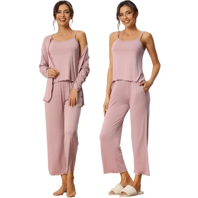 Cheibear Womens Modal Knit Soft Long Sleeve Cardigan Cami And Pants Pajama Set 3 Pcs - Image 9