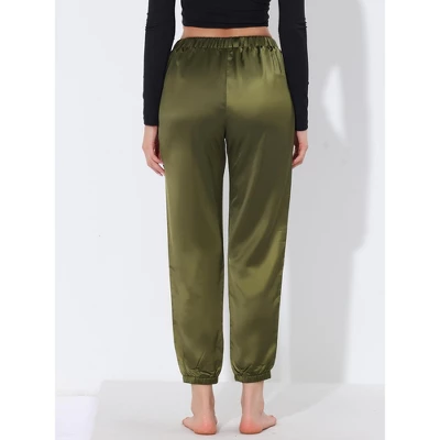 Cheibear Womens Satin Bottoms Lounge Trousers With Pocket Joggers Ankle Pants - Image 3