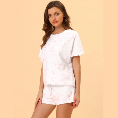 Cheibear Womens Tie Dye Pjs Sleepwear Short Sleeves And Shorts Lounge Pajama Set - Image 2