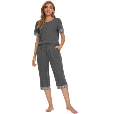 Cheibear Womens Round Neck Pajama Set With Capri Pants Casual Lounge Sleepwear - Image 5