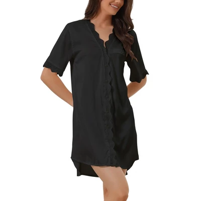 Cheibear Womens Satin Pajama Dress Button Down Silky Short Sleeves Nightgowns - Image 7