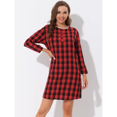 Cheibear Womens Nightgown Sleepshirt With Pockets Lounge Sleepwear Plaid Pajama Dress