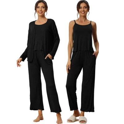 Cheibear Womens Modal Knit Soft Long Sleeve Cardigan Cami And Pants Pajama Set 3 Pcs - Image 5