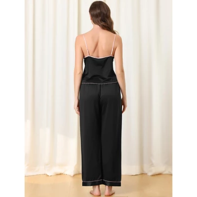 Cheibear Women's Pajama Party Satin Silky Summer Camisole Cami Pants Sets - Image 2