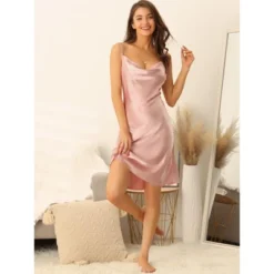 Cheibear Women's Matching Satin Nigthgown And Cami Shorts Pajama Sets 3 Pcs