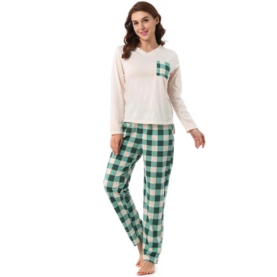 Cheibear Womens Sleepwear Plaid Long Sleeve Shirt And Pants Soft Loungewear Set - Image 2
