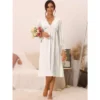 Cheibear Womens Satin Nightgowns Long Sleeve Lace Trim V-Neck Pajama Dress