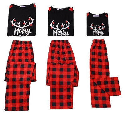 Cheibear Christmas Deer Loungewear Long Sleeves Tee Plaid Pants 2 Piece Family Pajama Sets - Image 2