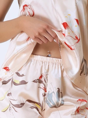 Cheibear Women's Sleeveless Cami Shirt Satin Nightwear Sleepwear Pajama Sets - Image 3