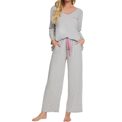 Cheibear Womens Pajama Set Soft Modal Contrast Color Long Sleeve Shirt And Pants Sleepwear 2pcs - Image 11