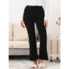 Cheibear Womens Bottoms Sleepwear Knit Casual Trousers Ankle Wide Leg Lounge Pants