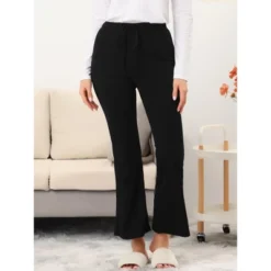 Cheibear Womens Bottoms Sleepwear Knit Casual Trousers Ankle Wide Leg Lounge Pants