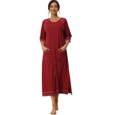 Cheibear Womens Zipper Front Housecoat With Pockets Long Robes - Image 8