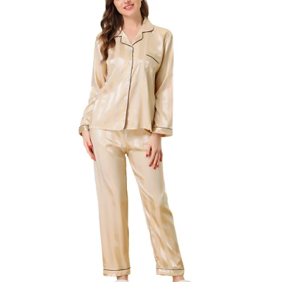 Cheibear Womens Satin Sleepwear Soft Button Down Nightwear With Pants Lounge Pajama Set - Image 7