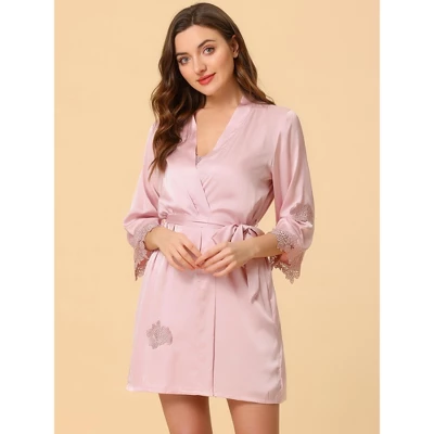 Cheibear Womens Satin Pajama Silk Nightgown Lounge Nightdress With Robe Sets - Image 2
