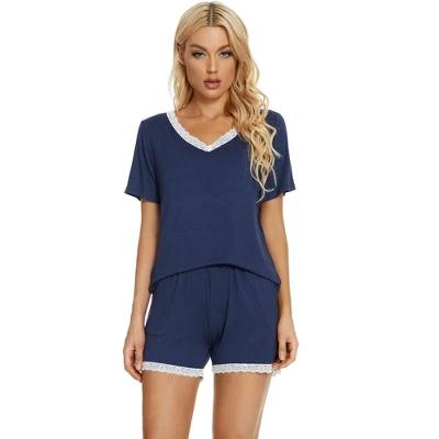 Cheibear Women's Sleepwear Lounge Soft Nightwear With Pockets Shorts Sleeve Pajama Set - Image 7