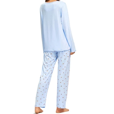 Cheibear Womens Sleepwear Lounge Heart Print With Pants Long Sleeve Pajama Set - Image 3