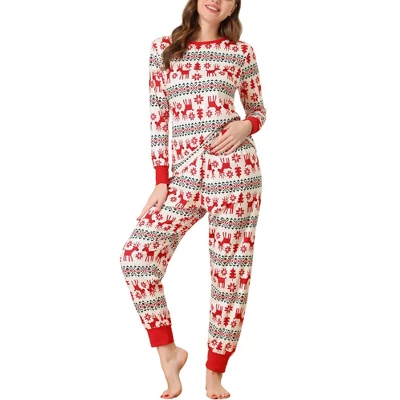 Cheibear Womens Sleepwear Crew Neck Christmas Nightwear With Pants Loungewear Pajama Set - Image 8