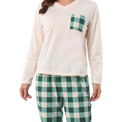 Cheibear Womens Sleepwear Plaid Long Sleeve Shirt And Pants Soft Loungewear Set - Image 4