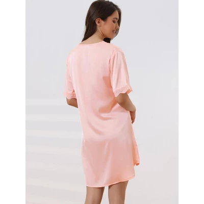 Cheibear Womens Satin Pajama Dress Button Down Silky Short Sleeves Nightgowns - Image 2