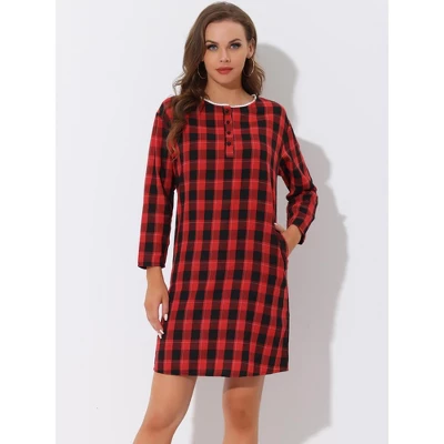 Cheibear Womens Nightgown Sleepshirt With Pockets Lounge Sleepwear Plaid Pajama Dress - Image 2