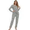 Cheibear Women's Sleepwear Lounge Soft Nightwear With Pockets Long Sleeve Pajama Set
