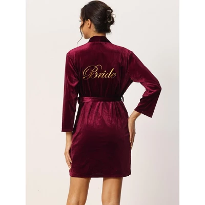 Cheibear Womens Wedding Party Velvet Thin Gown Bridesmaid Bridal Robes - Image 2