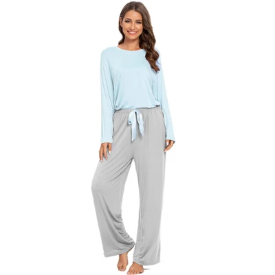 Cheibear Womens Pajama Set Soft Modal Contrast Color Long Sleeve Shirt And Pants Sleepwear 2pcs - Image 12
