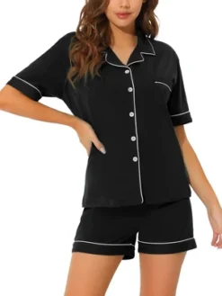 Cheibear Women's Button Down Pajamas Set With Shorts