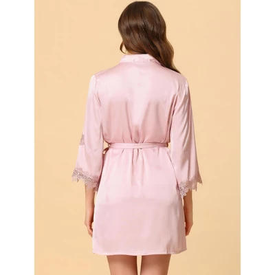 Cheibear Womens Satin Pajama Silk Nightgown Lounge Nightdress With Robe Sets - Image 3